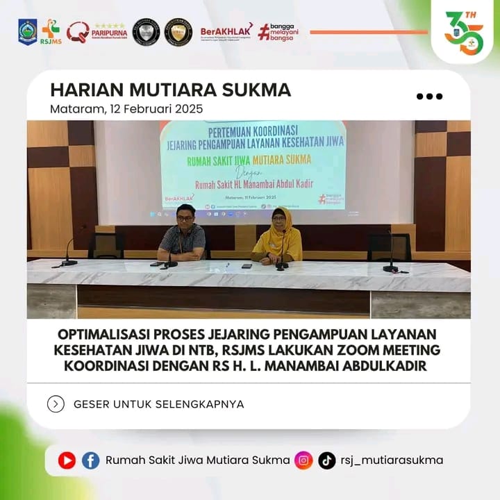 OPTIMALISASI PROSES JEJARING PENGAMPUAN LAYANAN KESEHATAN JIWA DI NT, RSJMS LAKUKAN ZOOM MEETING KOORDINASI DENGAN RS H.L. MANAMBAI ABDULKADIR